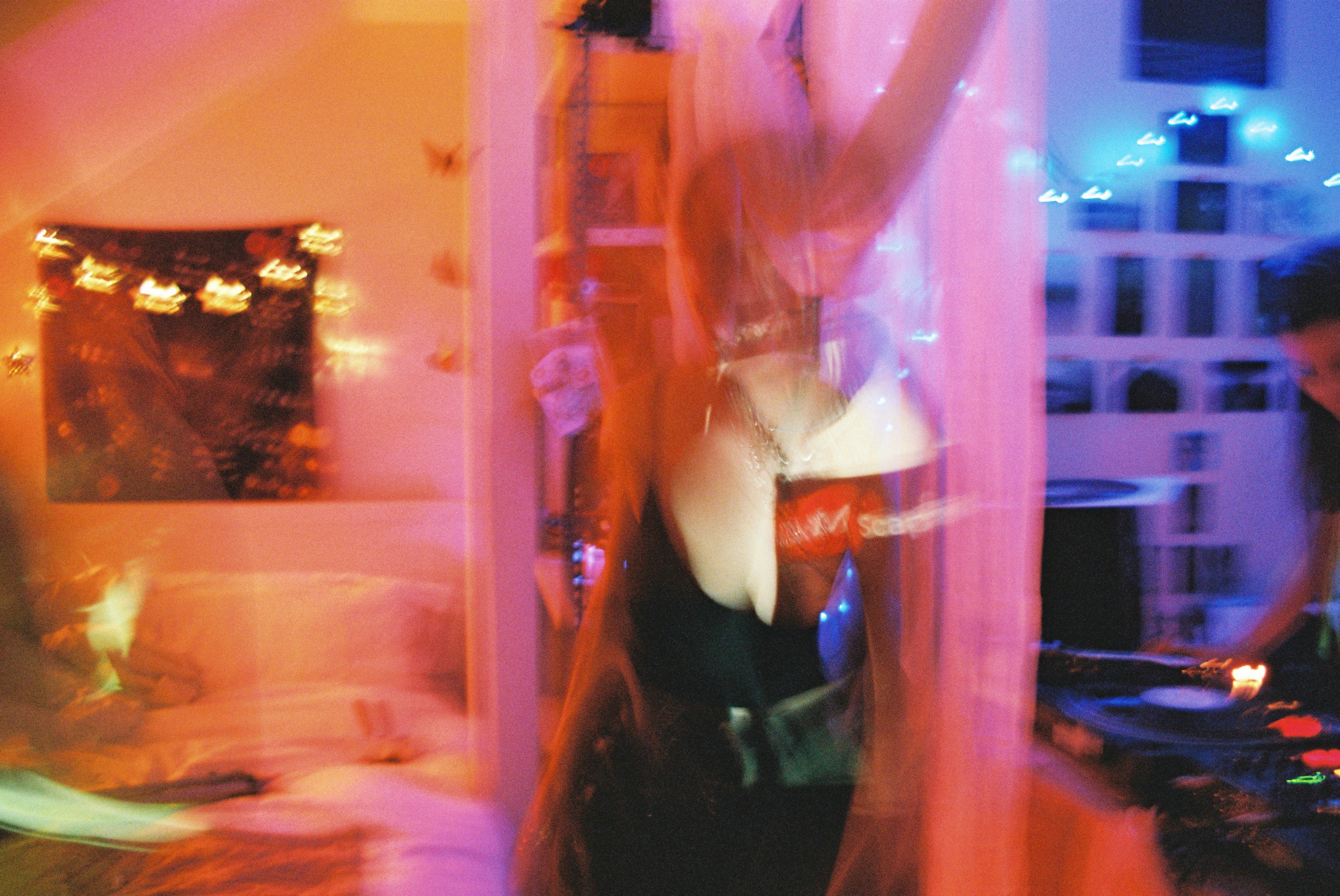 Blurry blue and pink picture from the first Afters Livestream