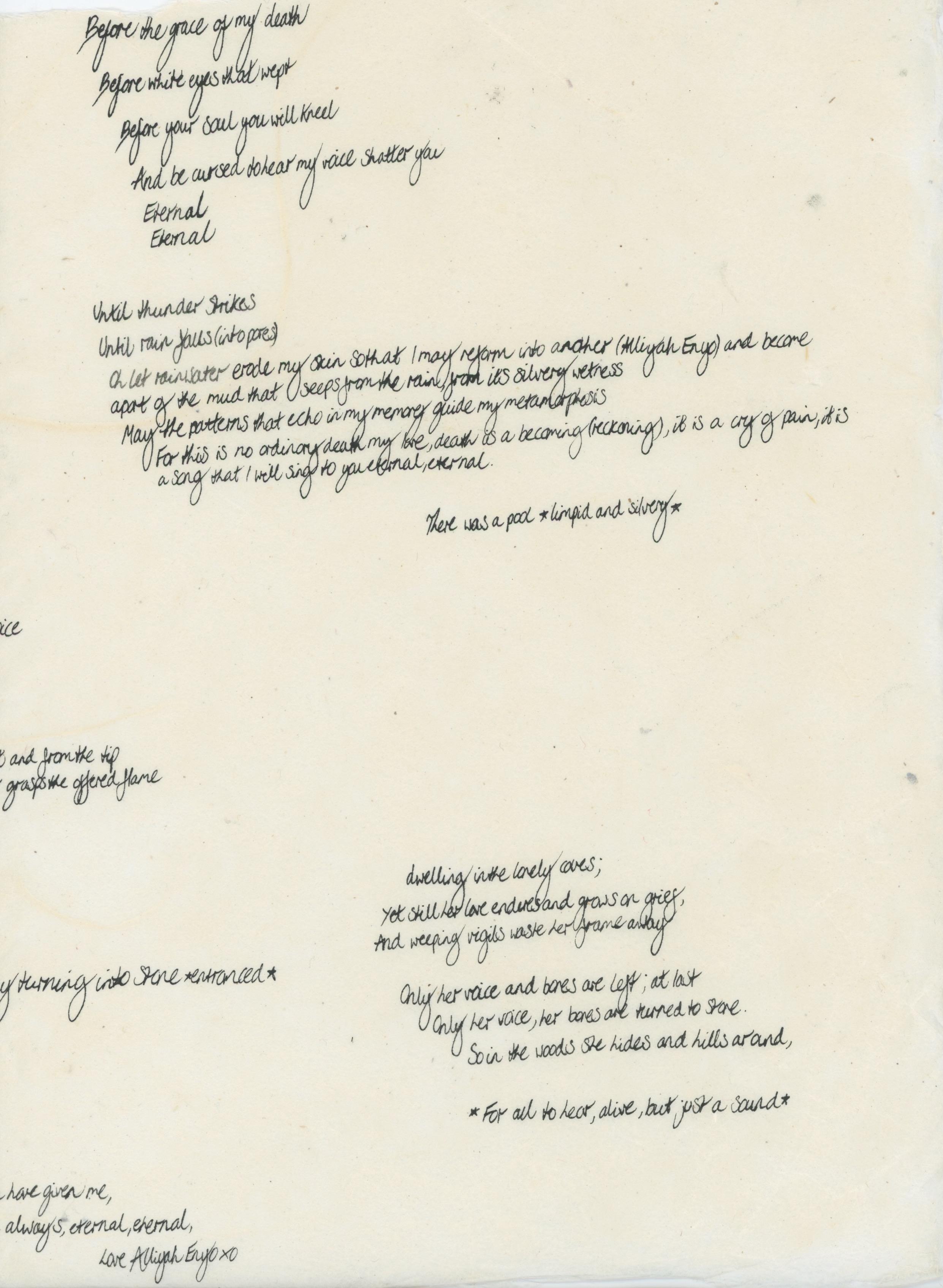 calligraphy piece on paper of echo’s disintegration page 2