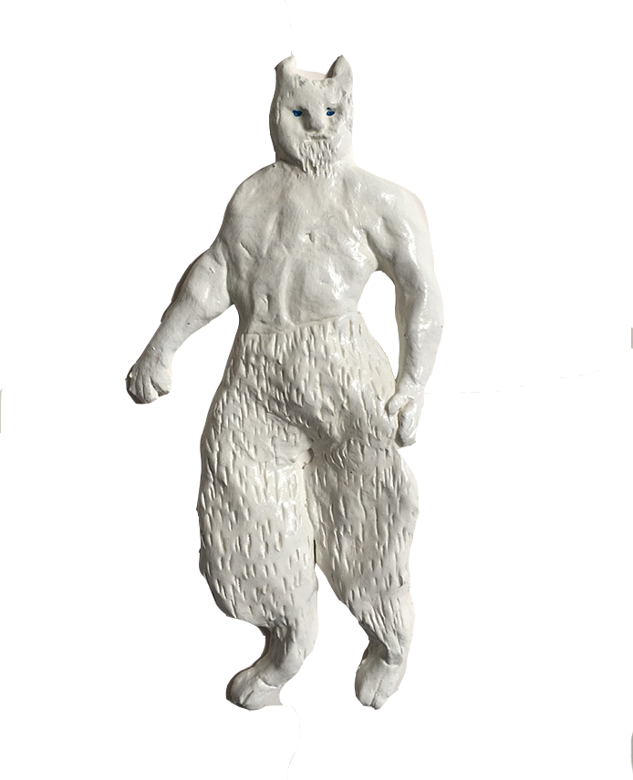 A half man half goat made out of air-dry clay.