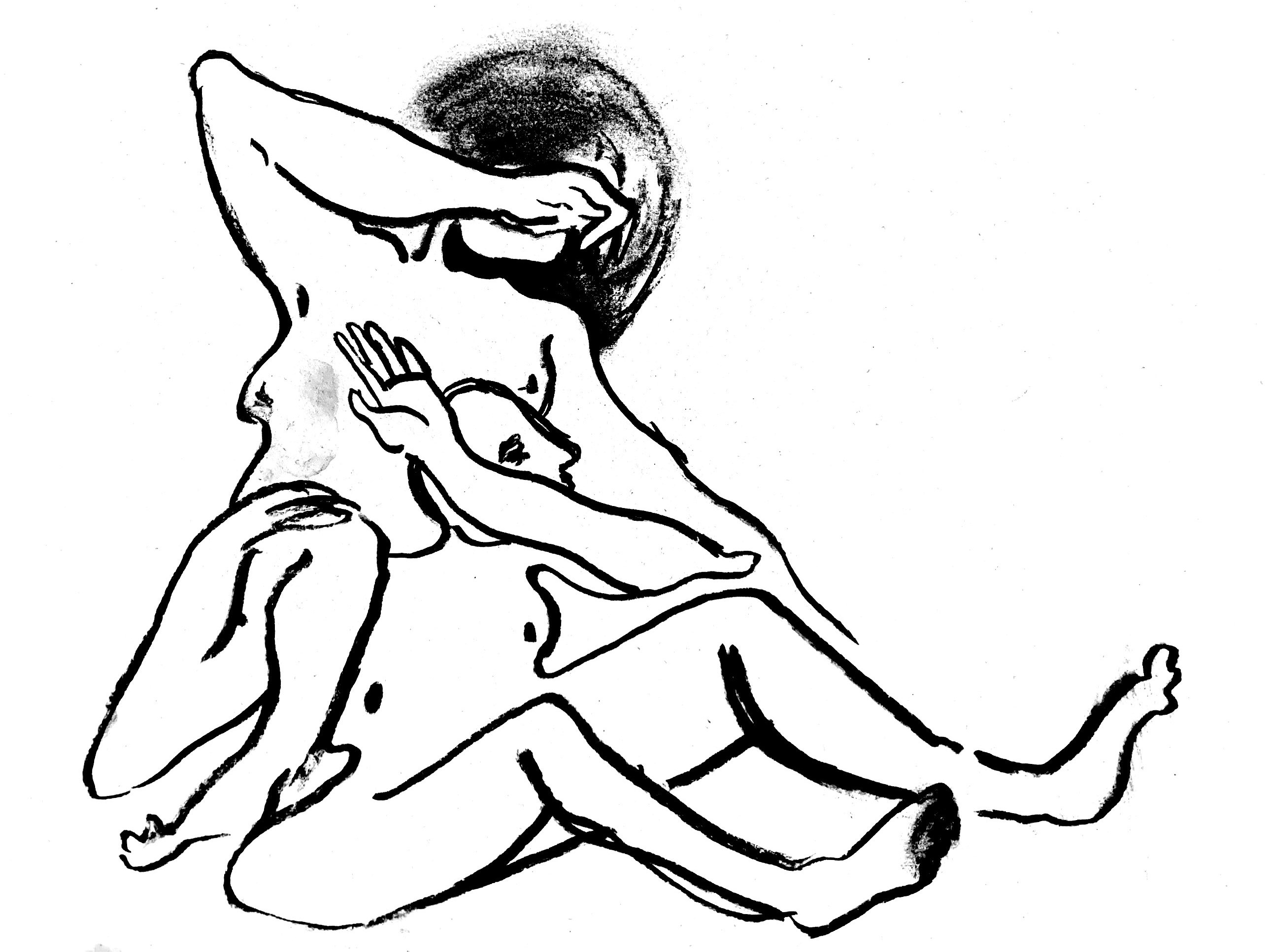 Two figures drawn in charcoal